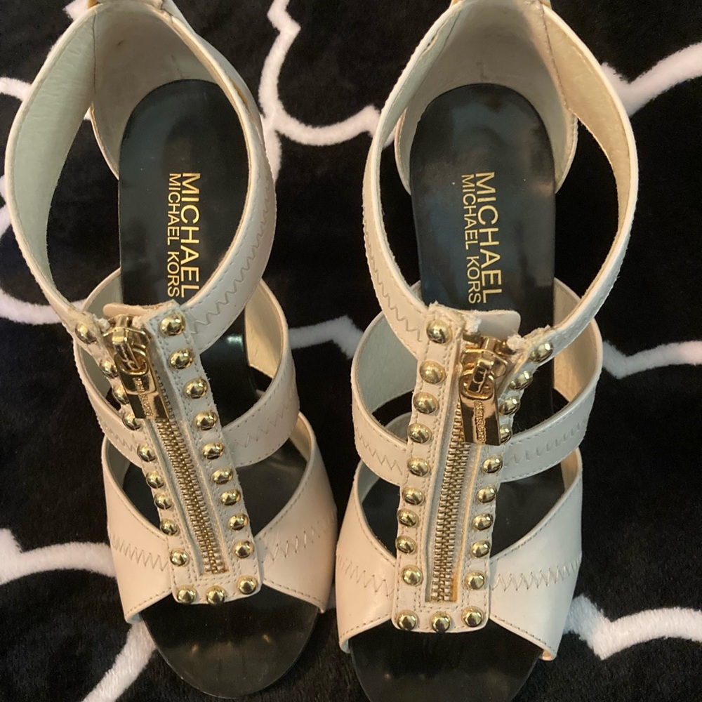 Michael Kors White Sandals with Gold Studs